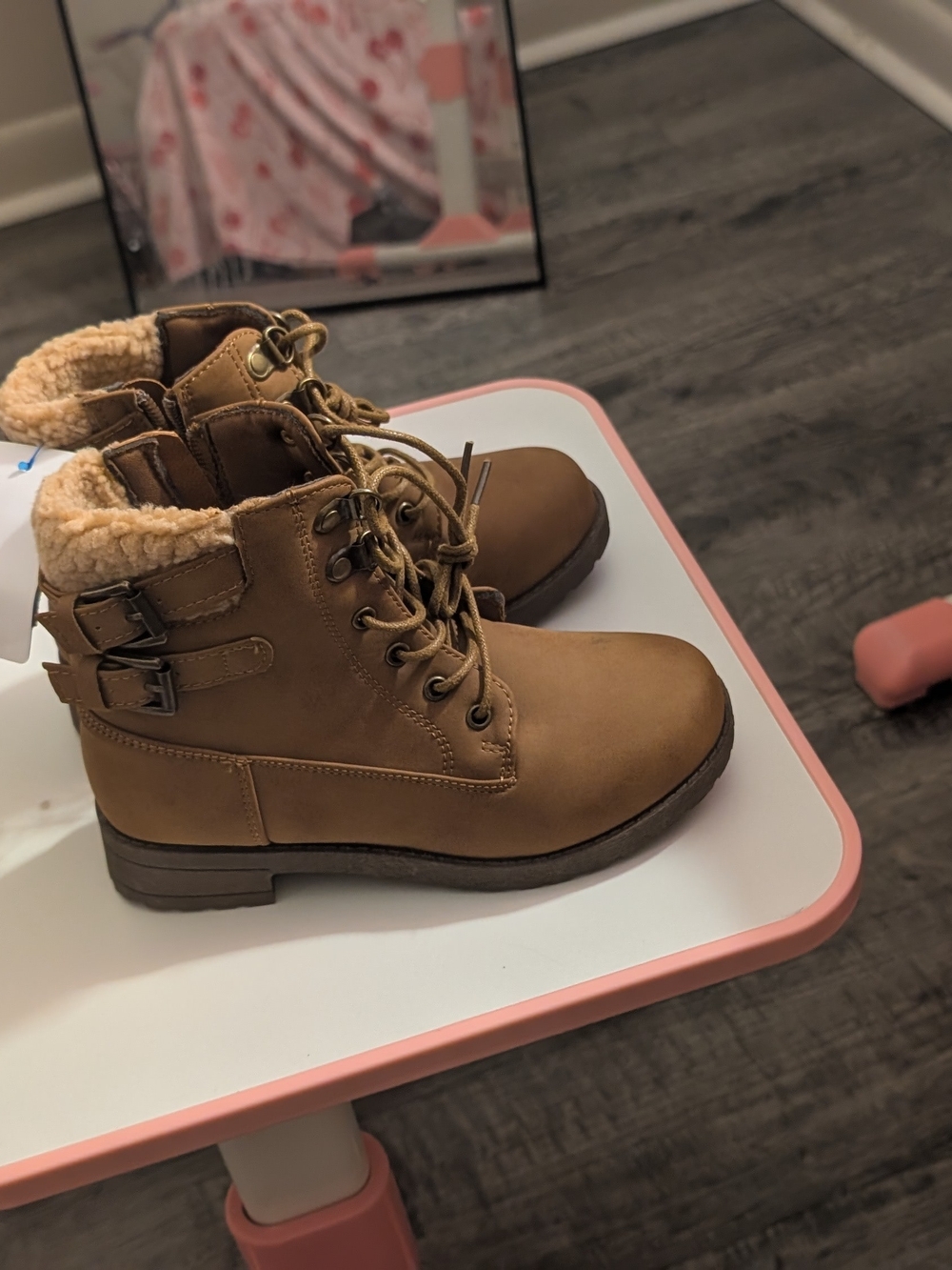 Women's Tan Faux-Shearling Lace-Up Ankle Boots